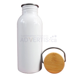 20oz (600 ml) Sublimation White Stainless Steel Water Bottle with Bamboo Lid