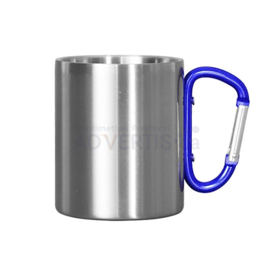 10oz. (300ml) Sublimation Stainless Steel Camping Mug with Blue Carabiner (12 pack)