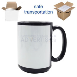 15oz. Sublimation Black Ceramic Coffee Mug with Printable White Area with Individual Box (36 pack)