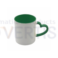 11oz. Sublimation Heart Shaped Handle Green Ceramic Coffee Mug With Individual Gift Box (12 Pack)