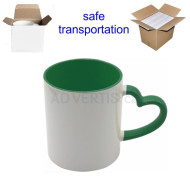 11oz. Sublimation Heart Shaped Handle Green Ceramic Coffee Mug With Individual Gift Box (12 Pack)