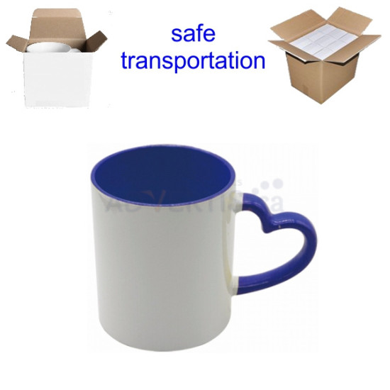 11oz. Sublimation Heart Shaped Handle Dark Blue Ceramic Coffee Mug With Individual Box (12 Pack)
