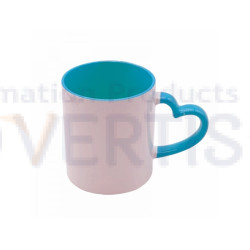 11oz. Sublimation Heart Shaped Handle Light Blue Ceramic Coffee Mug With Individual Gift Box (12 Pack)