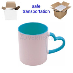 11oz. Sublimation Heart Shaped Handle Light Blue Ceramic Coffee Mug With Individual Gift Box (12 Pack)