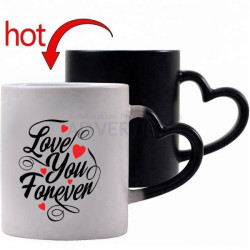 11oz. Sublimation Matte Magic Color Changing Heart Shaped Handle Black Coffee Mug With Individual Gift Box (12 pack)