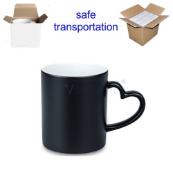 11oz. Sublimation Matte Magic Color Changing Heart Shaped Handle Black Coffee Mug With Individual Gift Box (12 pack)