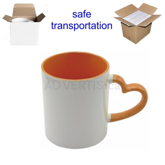 11oz. Sublimation Heart Shaped Handle Orange Ceramic Coffee Mug With Individual Gift Box (12 Pack)