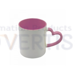 11oz. Sublimation Heart Shaped Handle Pink Ceramic Coffee Mug With Individual Box (12 Pack)