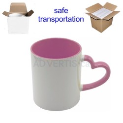 11oz. Sublimation Heart Shaped Handle Pink Ceramic Coffee Mug With Individual Box (12 Pack)