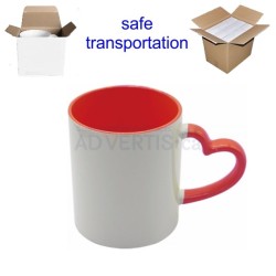 11oz. Sublimation Heart Shaped Handle Red Ceramic Coffee Mug With Individual Box (12 Pack)