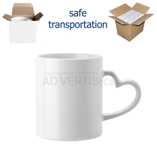 11oz. Sublimation Heart Shaped Handle White Ceramic Mug With Individual Box (12 Pack) 11oz. Sublimation Heart Shaped Handle White Ceramic Mug With Individual Box (12 Pack)