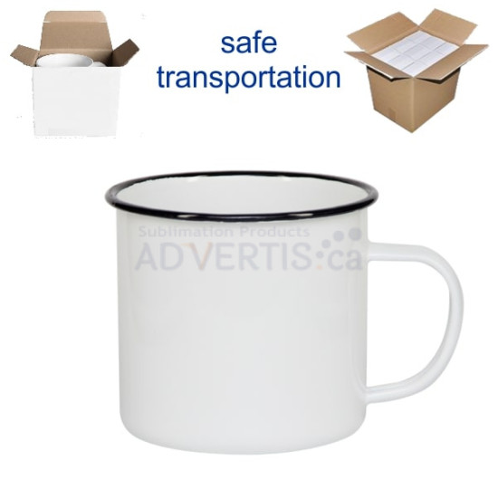 12oz. White Sublimation Enamel Mug with Black Rim with Individual Gift Box (12 pack)
