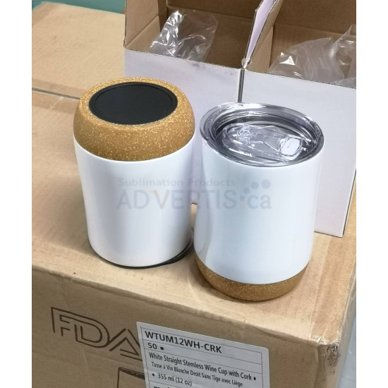 12oz Sublimation White Stemless Wine Cup Tumbler with Cork