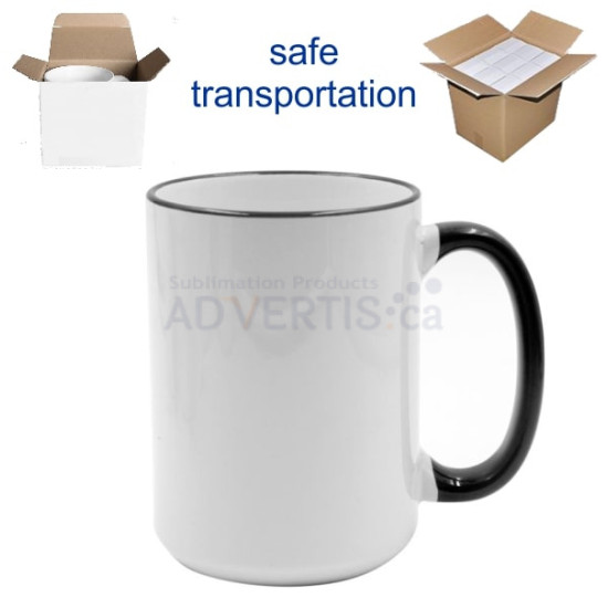 15oz. Sublimation Black Rim and Handle Ceramic Coffee Mug with Individual Gift Box (36 Pack)