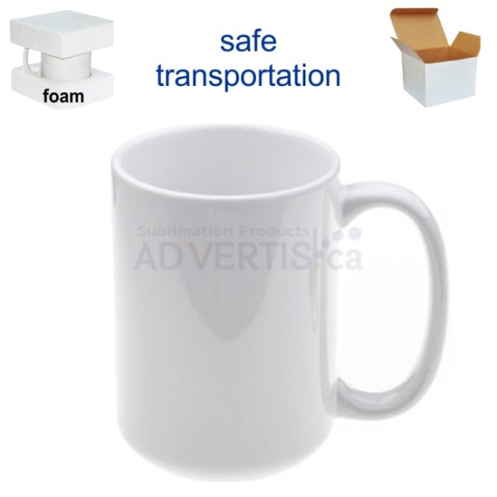 15oz. White Sublimation Ceramic Coffee Mug with Individual Box with Foam (12 pack)