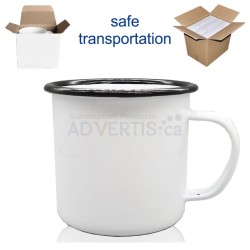 16oz. White Sublimation Enamel Mug with Black Rim with Individual Box (12 pack) 